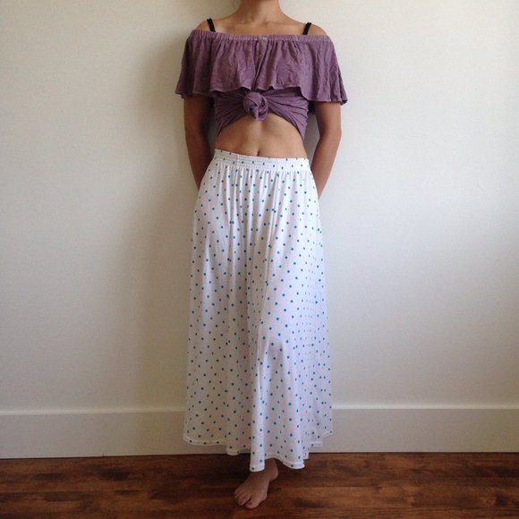 VINTAGE Mr. K - White Skirt With Blue Polka Dots - Picture 3 of 10